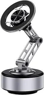 360 Rotating Magnetic Car Phone Holder Vacuum Suction Cup for Dashboard Windshield Foldable Stand Compatible All Smartphones(Style B Silver)