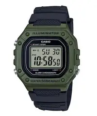 在飛比找Yahoo!奇摩拍賣優惠-CASIO手錶公司貨復古方型錶W-218H-3A 綠色 運動