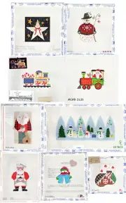 CHOICE: Custom Painted NEEDLEPOINT Canvas Snowmen Santas Ornaments Train
