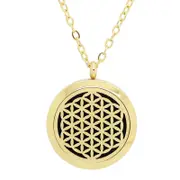 Flower of Life Aromatherapy Essential Oil Diffuser Necklace - 14k Gold Plate 25mm - Free Chain - Mothers Day Gift Idea