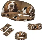 FJWSLCH Basset Hound Headbands for Women Men Non Slip Workout Sweatbands Adjustable Sports Hair Bands Elastic Head Bands Moisture Wicking Hairband for Running, Cycling, Yoga, Spa