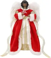 Black Angel Christmas Tree Topper, 12" African American Lighted Angel Tree Toppe