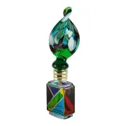 Murano Glass Perfume Bottle Multi Coloured Green Leaf Millefiori 12cm