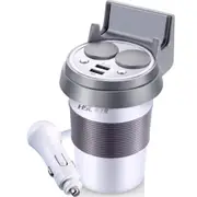 Car Cup Charger 2.1A/1A Dual USB Ports Car 12V-24V Charger with 2-Socket Cigarette LED Display Universal Phone Holder