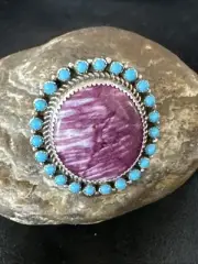 Cluster Kingman Turquoise Purple Spiny Navajo Sterling Silver Ring Sz 10 19104