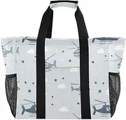 [sanluoli] Storage Bags Foldable Beach Tote With Pockets with Handles Laundry Bag, Helicopter and Stars Cloud Silver Blue, 1 size