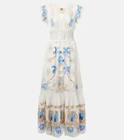 [Farm Rio] Farm Rio Embroidered linen-blend maxi dress AU 16 white