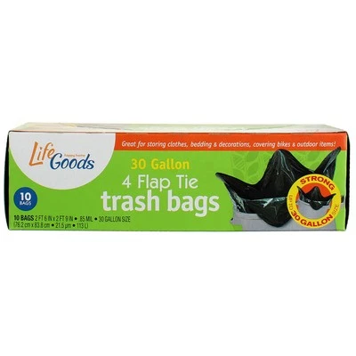 2 Pack Life Goods Happy Home 30 Gallon 4 Flap Tie Trash Bags, 10 Ct