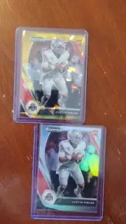 2021 Justin Fields Prizm Draft Picks Rookie 2 Card Lot, Gold ICE and Refractor