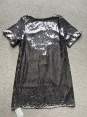Abercrombie & Fitch Sequin Tee Shift Mini Dress Silver Short Sleeve Open Back M