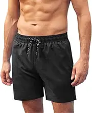 [Goiern] Men's Swimming Trunks with Compression Liner 2 in 1, Swimming Trunks, Quick-Drying Short Board Shorts with Zip Pockets, Black, Large