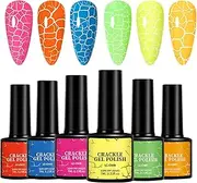 Crackle Nail Polish,Nail Color Gel Polish Set of 6 - Chip-Resistant, Long-Lasting Personal Care Supplies for Travel Home Salon Daily Use