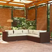 5 Piece Garden Lounge Set with Cushions Poly Rattan Brown Patio Bar Sets