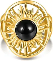 [Joliernelle] 18K Gold Sun Ring with Lapis/Opal/Moon Stone/Agate/Turquoise stone Ring for Women