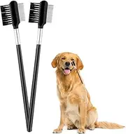 Dog Grooming Set - Double-Head Tear Stain Remover, Metal Flea Comb for Indoor Pets, 2 Packs (Black, One Size)
