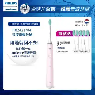 PHILIPS 飛利浦 輕巧軟毛音波震動牙刷/電動牙刷(共四色) HX2421+專用溫和清潔刷頭HX2025/02