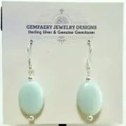 Sterling Silver Natural AMAZONITE Gemstone Oval Earrings #1871...Handmade USA