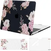 MOSISO Compatible with MacBook Air 13.6 inch Case 2025-2022 M3 A3113 A2681 M2 Chip with Liquid Retina Display Touch ID, Plastic Peony Hard Shell Case & Keyboard Cover Skin & Screen Protector, Black