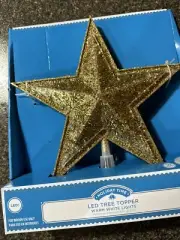 LED Tree Topper Gold Star Warm White Lights 10.75”
