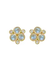 Temple St. Clair Classic Trio Earrings with Royal Blue Moonstone and Diamonds in 18K Yellow Gold