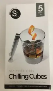 5PC Set Stainless Steel Ice Cubes Chilling Stones Rocks Reusable with Tong NWT