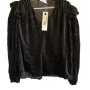 Tanya Taylor Blouse Women’s L Top Lucy Devore Black Velvet Burnout NWT