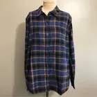 PrAna Shacket Shirt Womens L Golden Canyon Flannel Sapphire Blue Plaid Organic