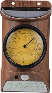 Outdoor Solar Wall Light with Sensor Porch Light Thermometer Feature Durable Grain Design for Gardens Patios and Balconies