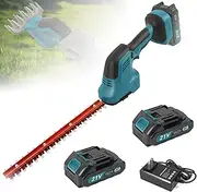 Cordless Grass Trimmer, 750W Hedge Trimmer with Two 21V Batteries, 31Cm Blade Length, Garden Lawn Mower with Dual Action Blades, for Hedges, Bushes, Branches, Shrubs, Twigs
