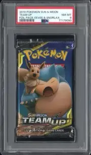 2019 Pokémon Sun & Moon TEAM UP Eevee and Snorlax Graded Booster Pack PSA 8