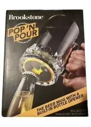Brookstone Pop N Pour Beer Drink Mug Beverage Bottle Opener NEW Cup