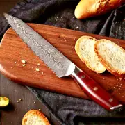 Japanese Bread Knife Kitchen Serrated cake Pizza 67-Layer Damascus Steel Wood 8"