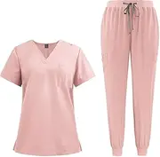[Frediuo] Women Scrub Uniform Set Soft Nursing Uniforms for Yoga Center Pet Groomer
