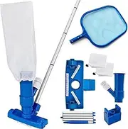 Handheld Pool Vacuum Cleaner with 3 Scrub Brushes, 5 Sections Pole, 1 Skimmer Net & 2 Filter Bags, Swimming Pool Jet Cleaner for Above Ground Pool, Inflatable Pool, Spas, Ponds & Fountains