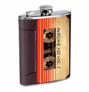 Cassette Tape Awesome Mix 01R Flask 8oz Stainless Steel Hip Drinking Whiskey
