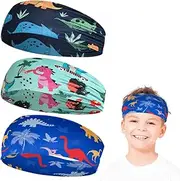 [ZORVUJI] Headband Boys Pack of 3 Headband Children Boys Dinosaur Sports Hair Bands Elastic Headband Girls Wide Headband for School Leisure