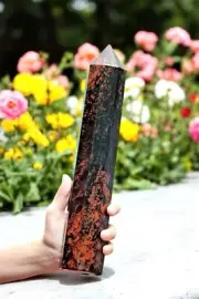 Large Mahogany Obsidian Crystal Tower Handmade Crystal Home Office Decorative