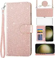 [Asuwish] Mobile Phone Case for Samsung Galaxy S23 Ultra 5G Case with Strap, Protective Film, Card Slot, Foldable, Glitter, Leather, Wallet, Stand, S23Ultra 23S, S 23, 23 Ultra Mobile Phone Cases,