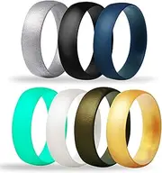 Tuhaoge Soft Silicone Wedding Ring for Men and Women 7 Packs Slim Safe and Comfortable Silicone Rings Wedding Bands