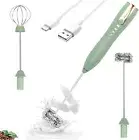 Double Whisk Milk Frother Handheld USB-C Rechargeable Electric Drink Mixer Green
