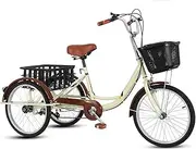 3 Wheels Adult Tricycle Adult Trikes 20 Inch 3 Wheel Bike Double Brake High Carbon Steel Frame Three-Wheeled Bicycles Cruise Trike with Shopping Basket Brown Cycling