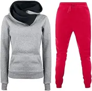 [Generic] Women Interview Clothes Set Set Autumn And Winter Hoodie Athletic Casual Pants Set Elegant Women Pants Suit (Red, M)