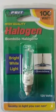 Feit Electric BPQ100/CL/MC Bulb, Mini Candelabra - Halogen, Clear 120v/100w