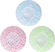 Shower Cap, 3 Pieces Waterproof Shower Cap Reusable Bathing Caps with Elastic Bands for Women Girls Shower SPA Salon