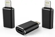 TechMatte Female USB C to Male Lightning Adapter 3 Pack 2.2A Charging Data Transfer, Compatible with iPhone 14, 13, 12, 11 Xs SE iPad iPod AirPods, Not for Audio Headphones/OTG Android Anti-Lost Black
