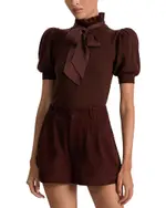 Alice and Olivia Chase Puff Sleeve Ruffle Neck Sweater