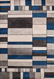 Blue Rows Blocks Cubes Boxes Geometric Runner 702 33761 - Aprx 2' 7" x 7' 4"