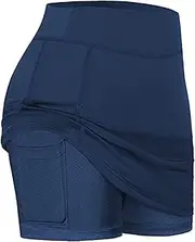 [LANREN] 1 pcs Sports Runing Shorts Yo-ga Shorts for Women's Tennis Skirts Run Yoga Inner Shorts Elastic Sports Golf Pockets Skorts (Color : Navy, Size : XX-Large)