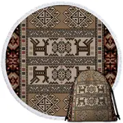 Brown Hues Aztec Pattern Round Beach Towel