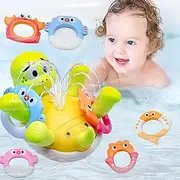 Caunedy Fun Baby Bath Toys, Cute Turtle Water Toy with One-Touch Water Spray Button, Rechargeable Turtles Waterproof Fountain Toy